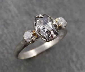 Faceted Fancy cut Salt and Pepper Diamond Engagement 18k White Gold Multi stone Wedding Ring Rough Diamond Ring byAngeline 1667 - by Angeline
