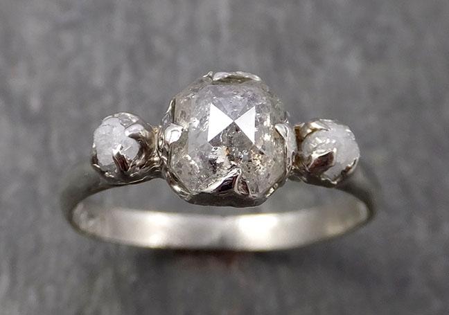 Faceted Fancy cut Salt and Pepper Diamond Engagement 14k White Gold Multi stone Wedding Ring Rough Diamond Ring byAngeline 1668 - by Angeline