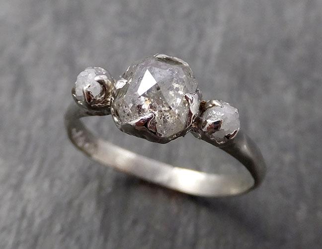 Faceted Fancy cut Salt and Pepper Diamond Engagement 14k White Gold Multi stone Wedding Ring Rough Diamond Ring byAngeline 1668 - by Angeline