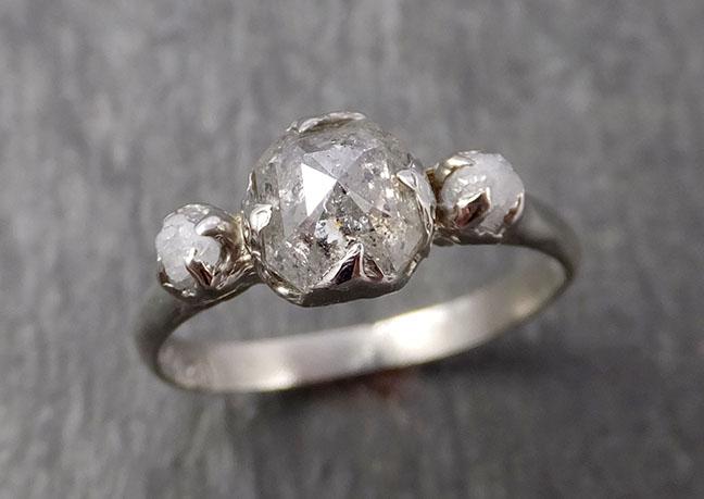 Faceted Fancy cut Salt and Pepper Diamond Engagement 14k White Gold Multi stone Wedding Ring Rough Diamond Ring byAngeline 1668 - by Angeline