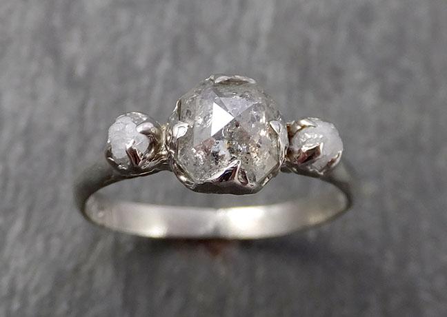 Faceted Fancy cut Salt and Pepper Diamond Engagement 14k White Gold Multi stone Wedding Ring Rough Diamond Ring byAngeline 1668 - by Angeline