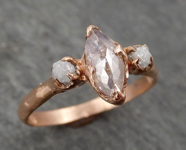 Fancy cut white Diamond Engagement 14k Rose Gold Multi stone Wedding Ring Stacking Rough Diamond Ring byAngeline 1671 - by Angeline