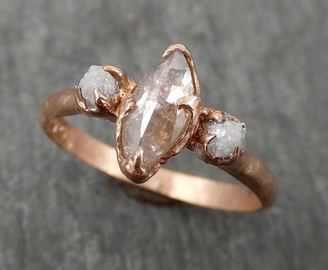 Fancy cut white Diamond Engagement 14k Rose Gold Multi stone Wedding Ring Stacking Rough Diamond Ring byAngeline 1671 - by Angeline