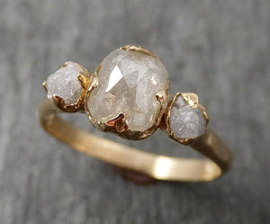 Fancy cut white Diamond Engagement 14k yellow Gold Multi stone Wedding Ring Stacking Rough Diamond Ring byAngeline 1672 - by Angeline