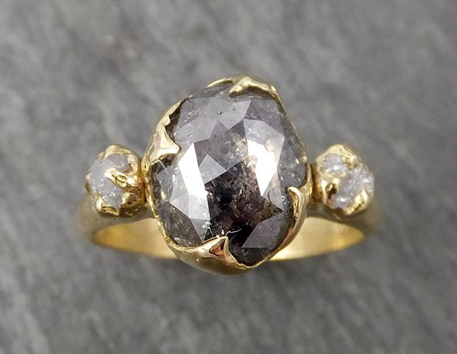Fancy cut Salt and Pepper Diamond Engagement 18k Yellow Gold Multi stone Wedding Ring Stacking Rough Diamond Ring byAngeline 1670 - by Angeline