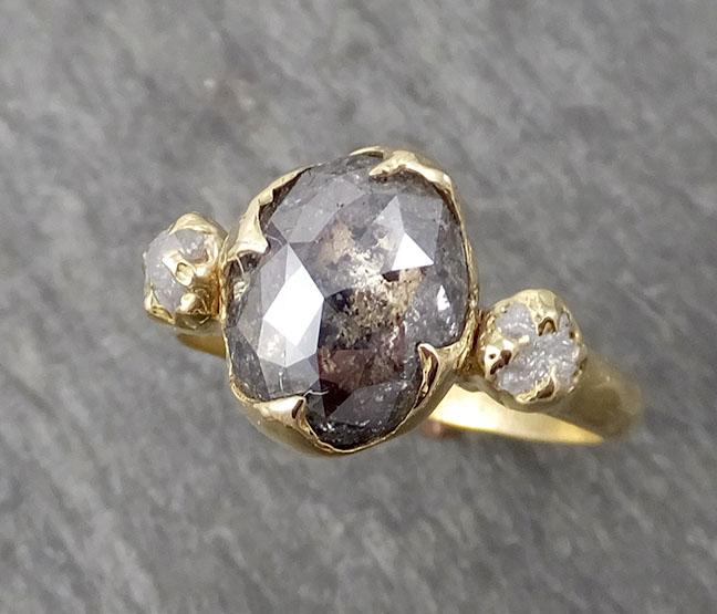 Fancy cut Salt and Pepper Diamond Engagement 18k Yellow Gold Multi stone Wedding Ring Stacking Rough Diamond Ring byAngeline 1670 - by Angeline