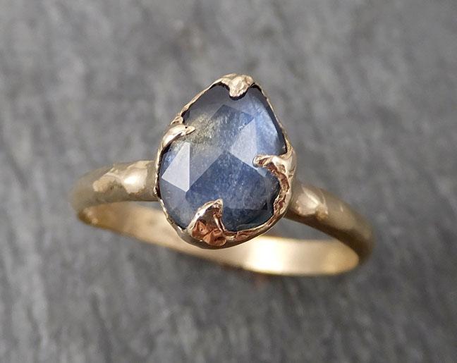 Fancy cut Montana blue Sapphire 14k Yellow gold Solitaire Ring Gold Gemstone Engagement Ring 1681 - by Angeline