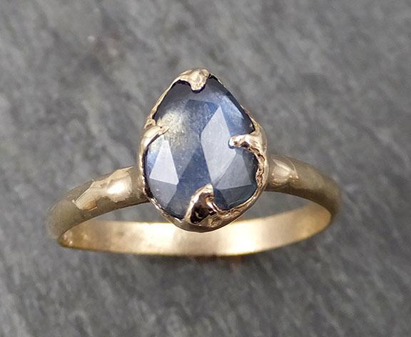 Fancy cut Montana blue Sapphire 14k Yellow gold Solitaire Ring Gold Gemstone Engagement Ring 1681 - by Angeline