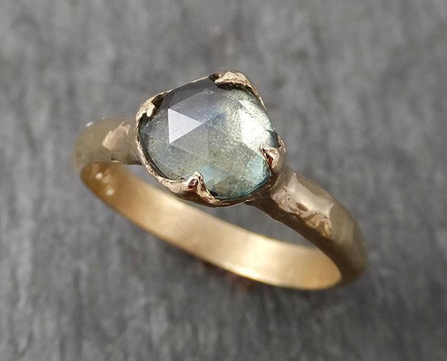 Fancy cut Montana green Sapphire 14k Yellow gold Solitaire Ring Gold Gemstone Engagement Ring 1680 - by Angeline