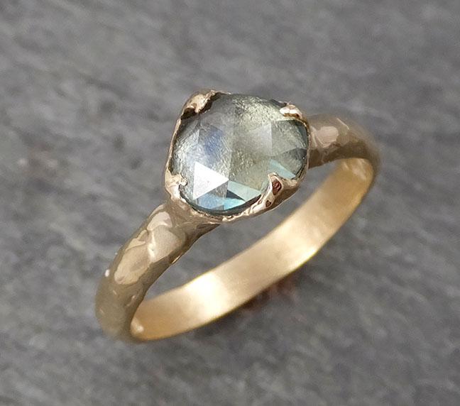 Fancy cut Montana green Sapphire 14k Yellow gold Solitaire Ring Gold Gemstone Engagement Ring 1680 - by Angeline