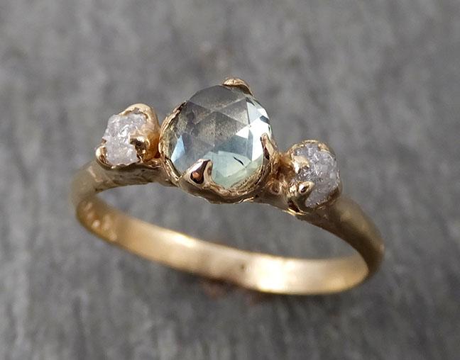 Fancy cut Montana Sapphire Diamond 14k yellow Gold Engagement Ring Wedding Ring Custom One Of a Kind green Gemstone Ring Multi stone Ring 1679 - by Angeline