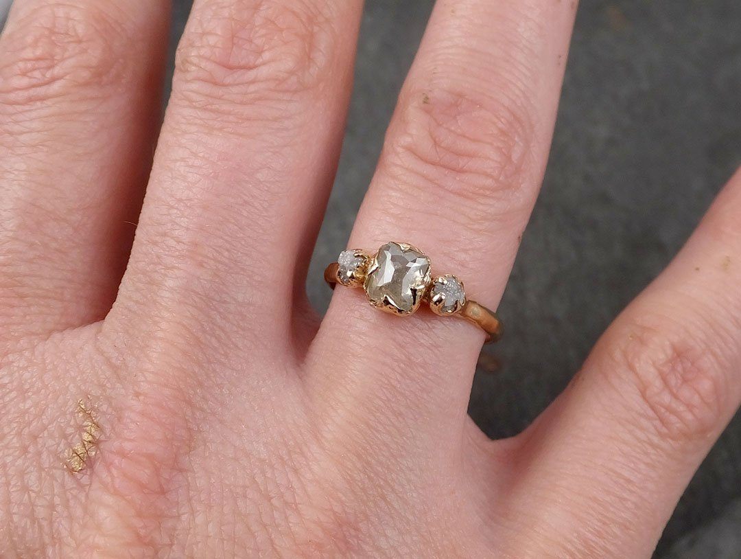 Fancy cut white Diamond Engagement 14k yellow Gold Multi stone Wedding Ring Stacking Rough Diamond Ring byAngeline 1674 - by Angeline