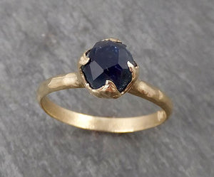 Blue Sapphire Partially Faceted Solitaire 14k Yellow Gold Engagement Ring Wedding Ring One Of a Kind blue Gemstone Ring 1686 - by Angeline