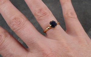 Blue Sapphire Partially Faceted Solitaire 14k Yellow Gold Engagement Ring Wedding Ring One Of a Kind blue Gemstone Ring 1686 - by Angeline