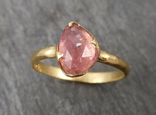 Fancy cut pink Tourmaline Gold Ring Gemstone Solitaire recycled 18k yellow gold statement cocktail statement 1685 - by Angeline