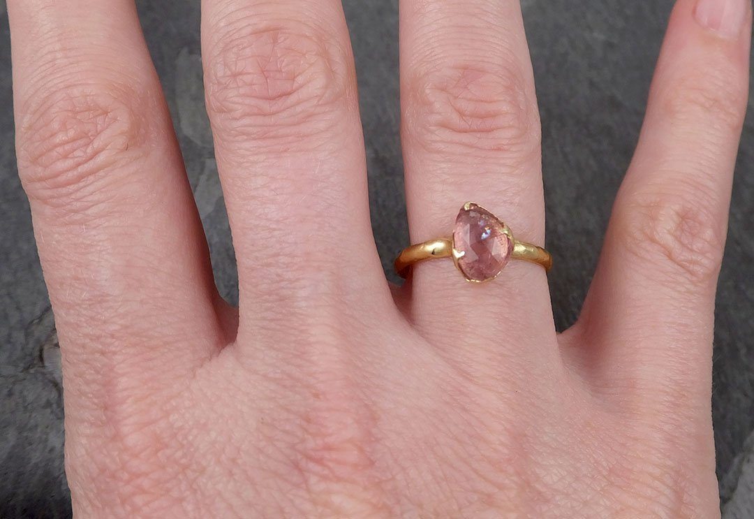 Fancy cut pink Tourmaline Gold Ring Gemstone Solitaire recycled 18k yellow gold statement cocktail statement 1685 - by Angeline