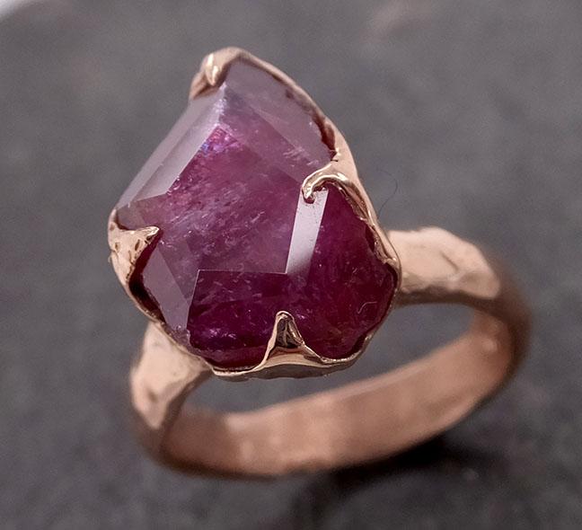 Partially Faceted Sapphire 14k rose Gold statement Cocktail Ring Custom One Of a Kind Gemstone Ring Solitaire 2062