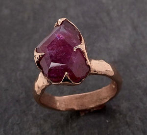 Partially Faceted Sapphire 14k rose Gold statement Cocktail Ring Custom One Of a Kind Gemstone Ring Solitaire 2062