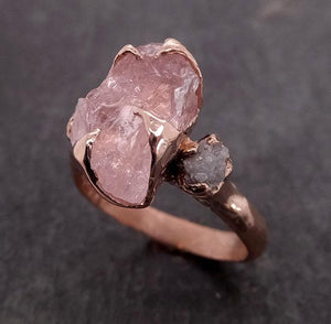 morganite diamond raw uncut rose 14k gold engagement ring multi stone wedding ring custom one of a kind gemstone bespoke byangeline 2063 Alternative Engagement