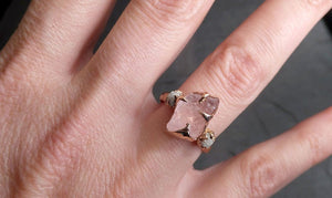 raw morganite diamond rose gold engagement ring multi stone wedding ring custom gemstone ring bespoke 14k pink conflict free by angeline 2064 Alternative Engagement