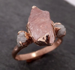 morganite diamond raw uncut rose 14k gold engagement ring multi stone wedding ring custom one of a kind gemstone bespoke byangeline 2065 Alternative Engagement