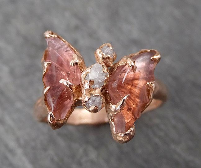 Pink Tourmaline Butterfly rough Diamond 14k Rose Gold Ring One Of a Kind Gemstone Ring Bespoke byAngeline 1694 - by Angeline