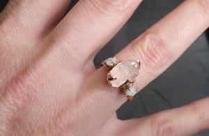 morganite diamond raw uncut rose 14k gold engagement ring multi stone wedding ring custom one of a kind gemstone bespoke byangeline 2065 Alternative Engagement