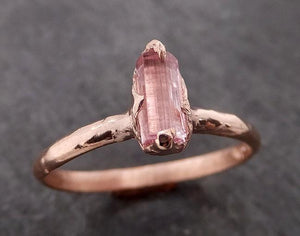 raw pink tourmaline rose gold ring rough uncut pastel pink gemstone promise engagement wedding 14k size stacking byangeline 2068 Alternative Engagement