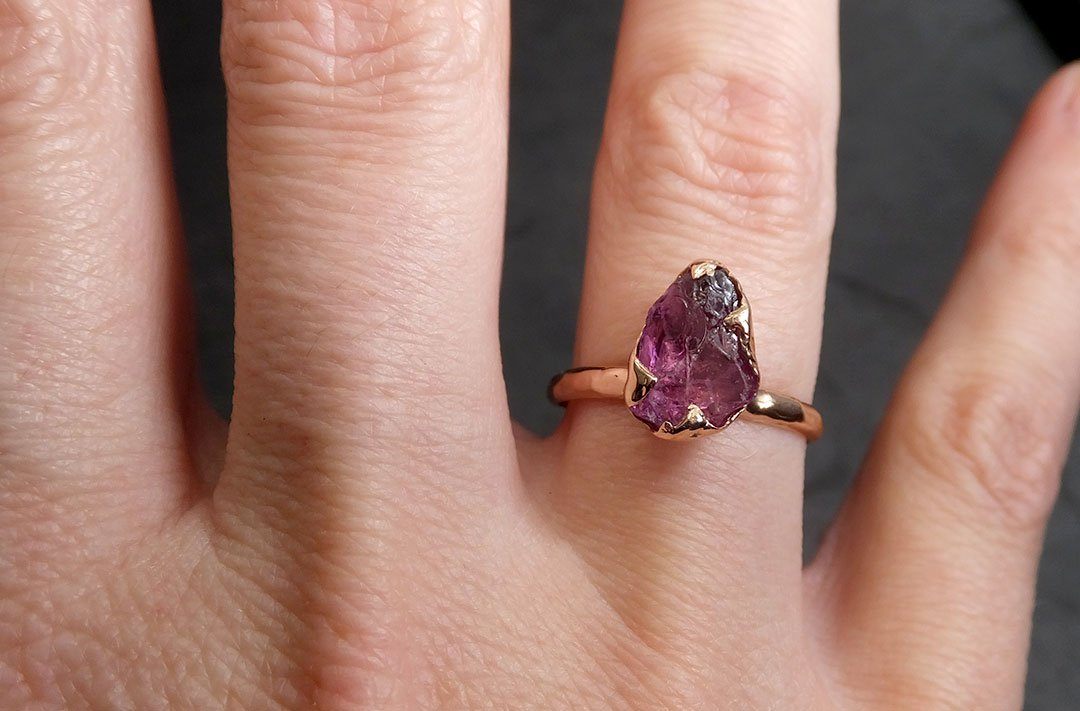 rough raw natural garnet gemstone ring recycled rose gold one of a kind gemstone ring 2069 Alternative Engagement