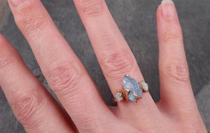Aquamarine Diamond Raw Uncut rose 14k Gold Engagement Ring Multi stone Wedding Ring Custom One Of a Kind Gemstone Bespoke byAngeline 1696 - by Angeline
