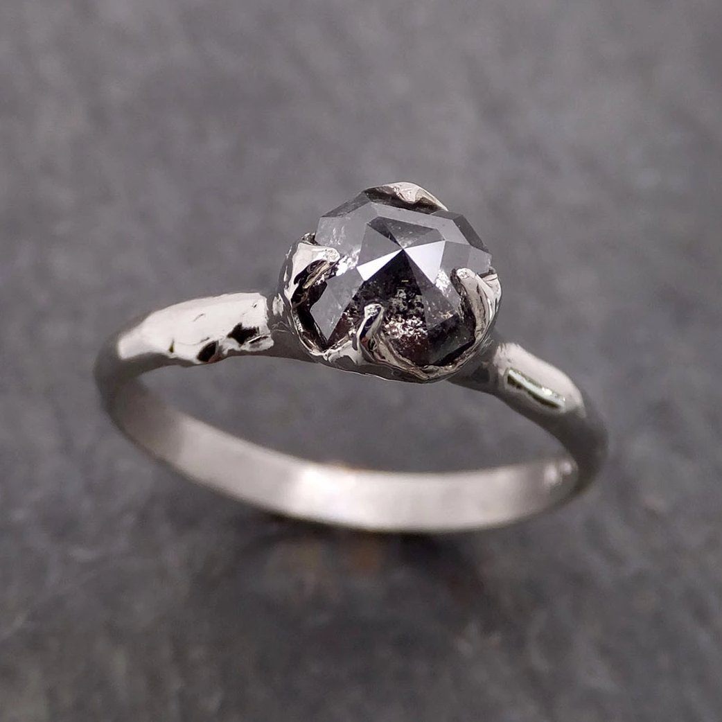 Fancy cut salt and pepper Diamond Solitaire Engagement 14k White Gold Wedding Ring byAngeline 2072