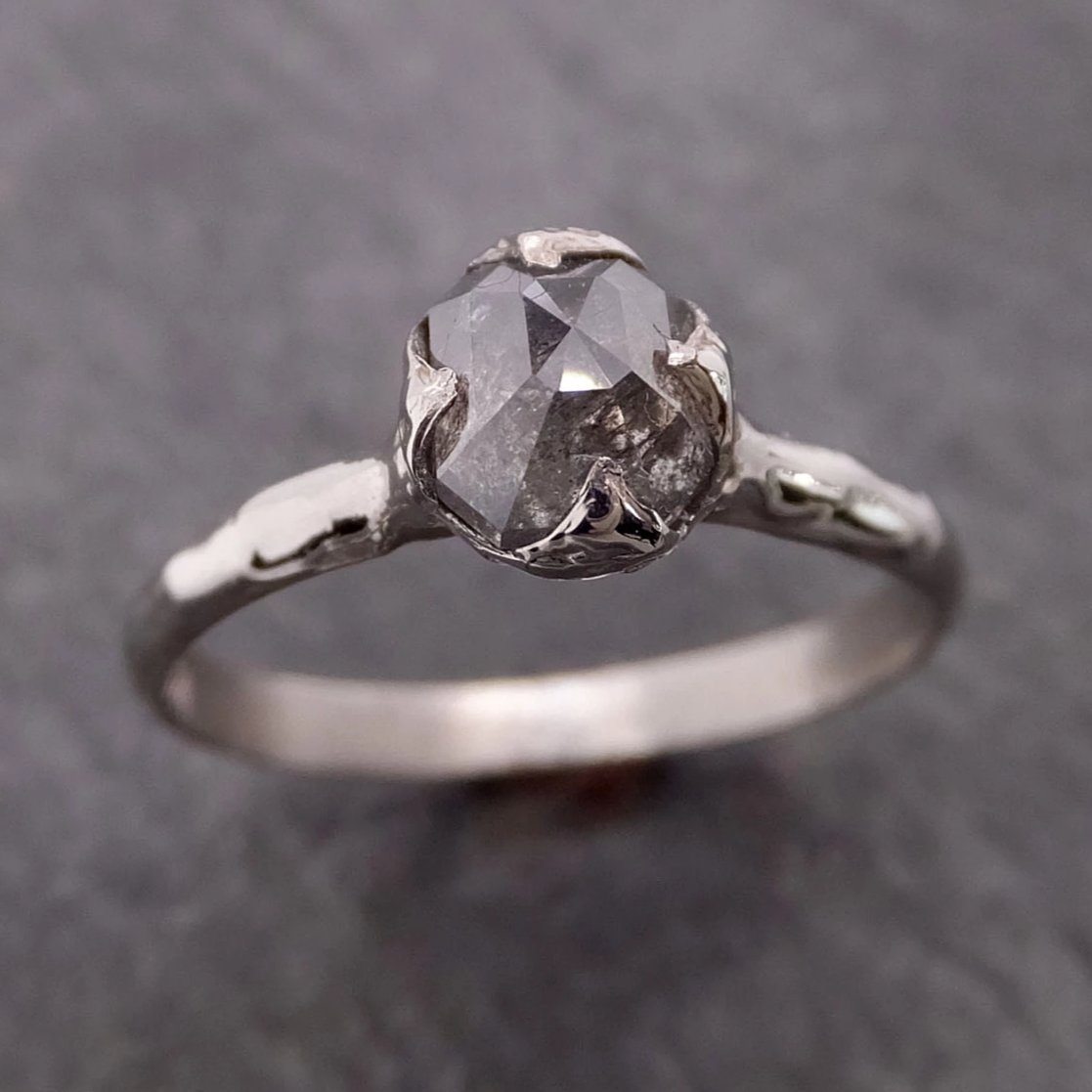 fancy cut salt and pepper diamond solitaire engagement 14k white gold wedding ring byangeline 2073 Alternative Engagement