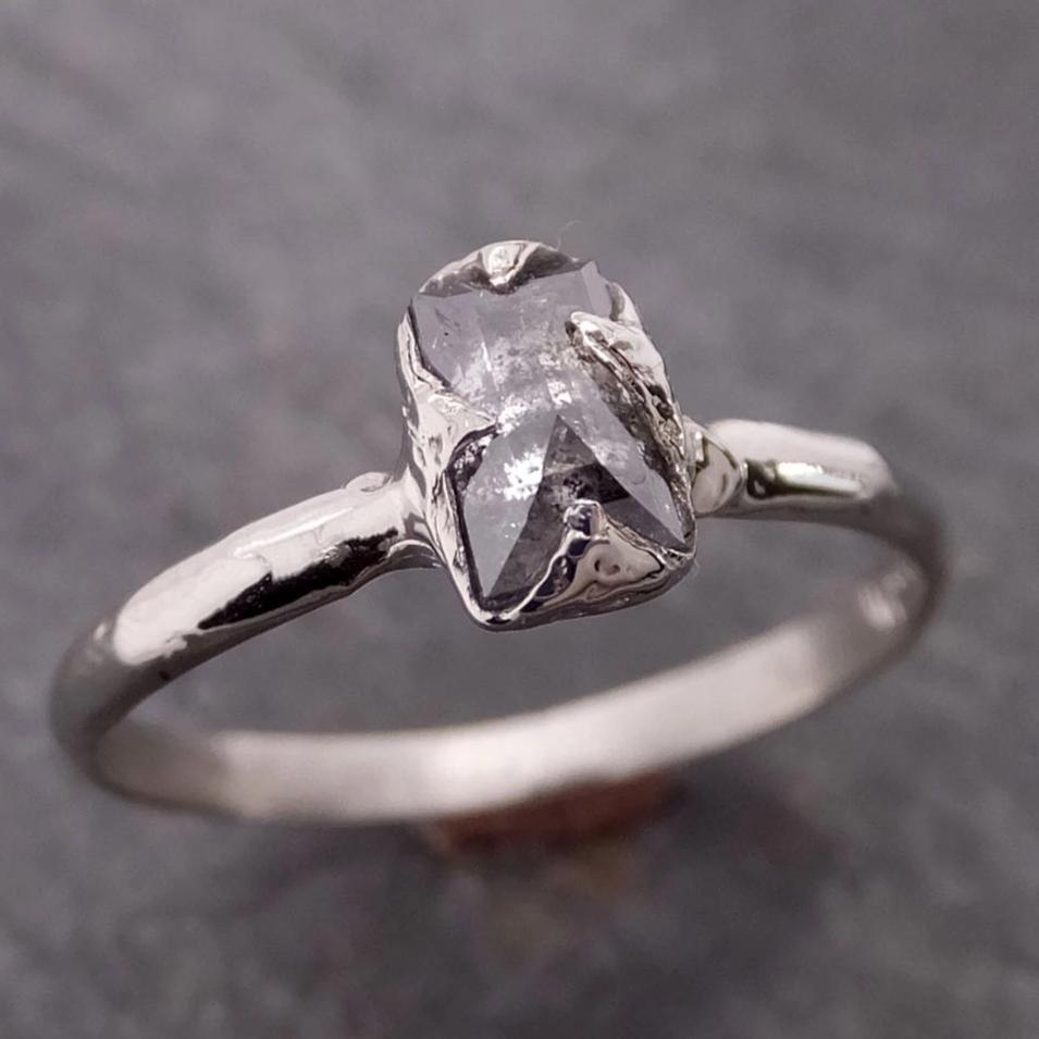 Fancy cut salt and pepper Diamond Solitaire Engagement 14k White Gold Wedding Ring byAngeline 2074