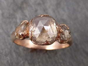 Faceted Fancy cut Champagne Diamond Engagement 14k Rose Gold Multi stone Wedding Ring Rough Diamond Ring byAngeline 1706