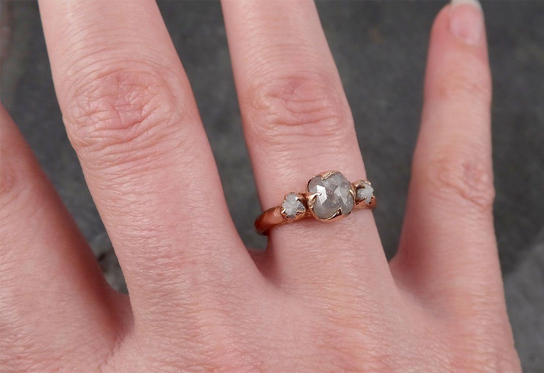 Fancy cut white Diamond Engagement 14k Rose Gold Multi stone Wedding Ring Stacking Rough Diamond Ring byAngeline 1707