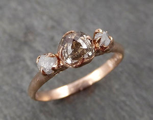 faceted fancy cut champagne diamond engagement 14k rose gold multi stone wedding ring rough diamond ring byangeline 1708 Alternative Engagement
