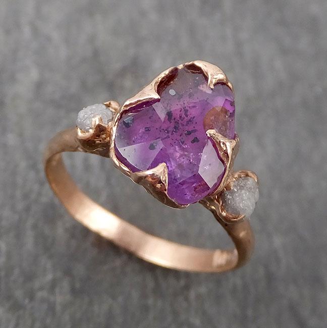 partially faceted purple sapphire 14k rose gold multi stone ring gold gemstone engagement ring raw 1709 Alternative Engagement