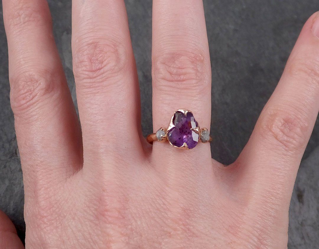 partially faceted purple sapphire 14k rose gold multi stone ring gold gemstone engagement ring raw 1709 Alternative Engagement