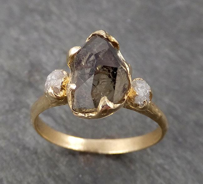 partially faceted sapphire natural green sapphire gemstone raw rough diamond 14k yellow gold engagement ring multi stone 1711 Alternative Engagement
