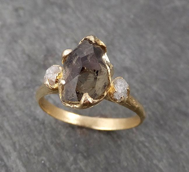 partially faceted sapphire natural green sapphire gemstone raw rough diamond 14k yellow gold engagement ring multi stone 1711 Alternative Engagement