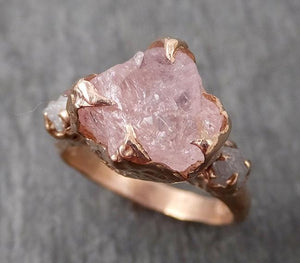 raw morganite diamond rose gold engagement ring multi stone wedding ring custom gemstone ring bespoke 14k pink conflict free by angeline 1710 Alternative Engagement