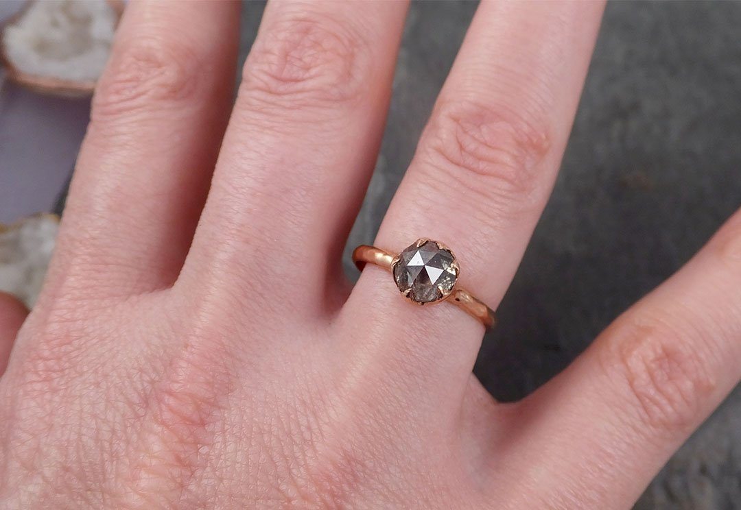 Fancy cut Salt and pepper Solitaire Diamond Engagement 14k Rose Gold Wedding Ring byAngeline 1716