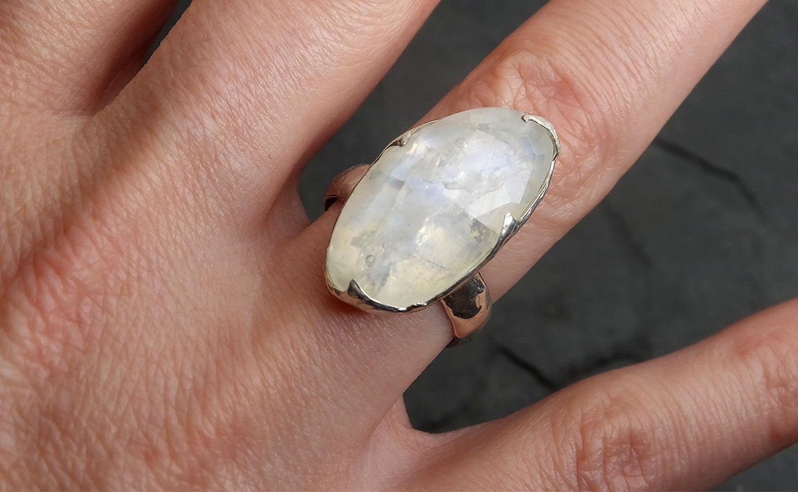 fancy cut moonstone sterling silver ring gemstone solitaire recycled statement ss00002 Alternative Engagement