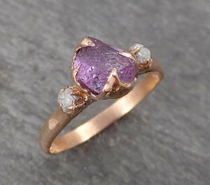 raw sapphire diamond gold engagement ring multi stone wedding ring custom one of a kind purple gemstone ring three stone ring byangeline 1712 Alternative Engagement