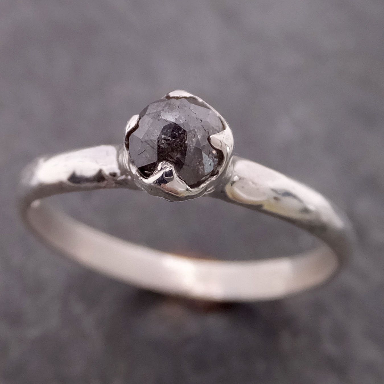 fancy cut salt and pepper diamond solitaire sterling silver ring byangeline ss00014 Alternative Engagement