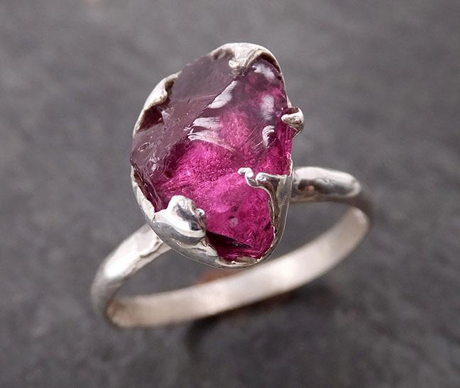 rough raw natural solitaire magenta garnet gemstone ring recycled sterling silver one of a kind gemstone ring byangeline ss00012 Alternative Engagement