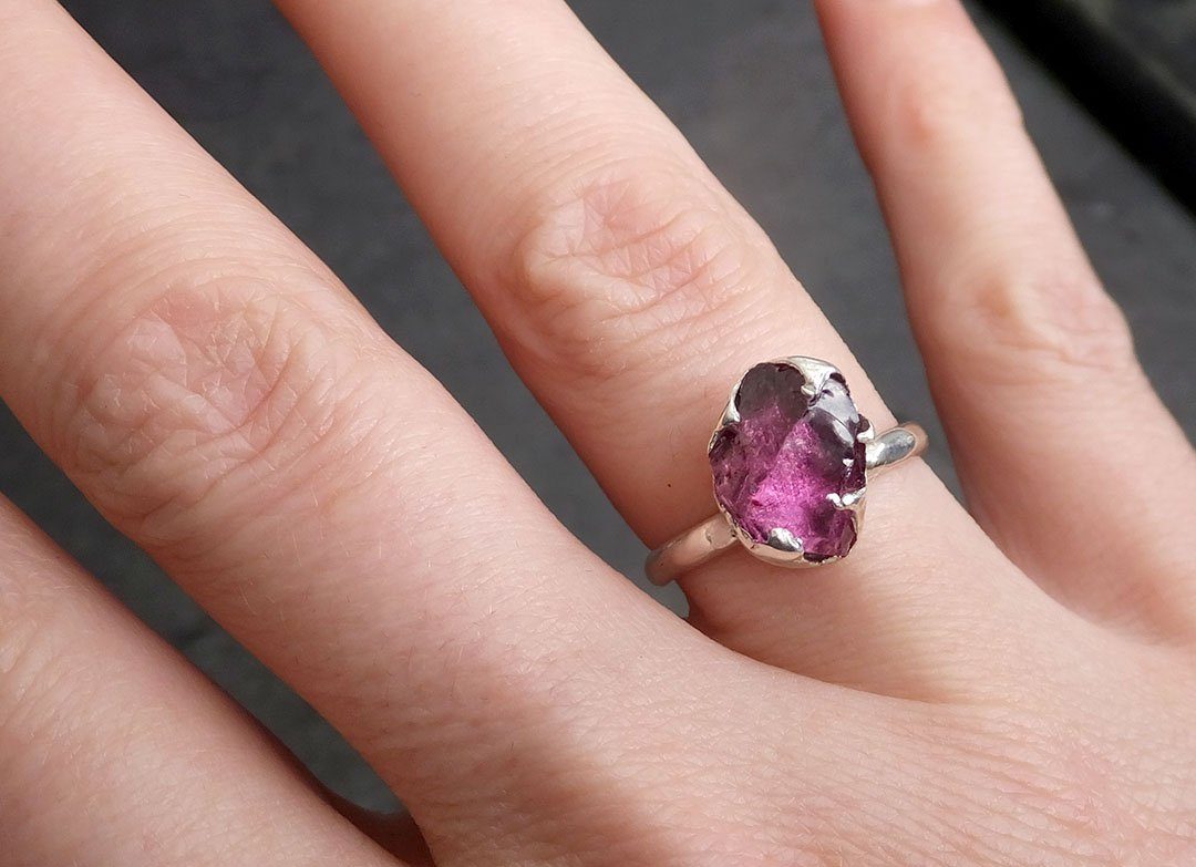 rough raw natural solitaire magenta garnet gemstone ring recycled sterling silver one of a kind gemstone ring byangeline ss00012 Alternative Engagement