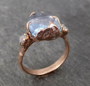 partially faceted aquamarine diamond 14k rose gold multi stone ring one of a kind gemstone ring recycled gold 1719 Alternative Engagement