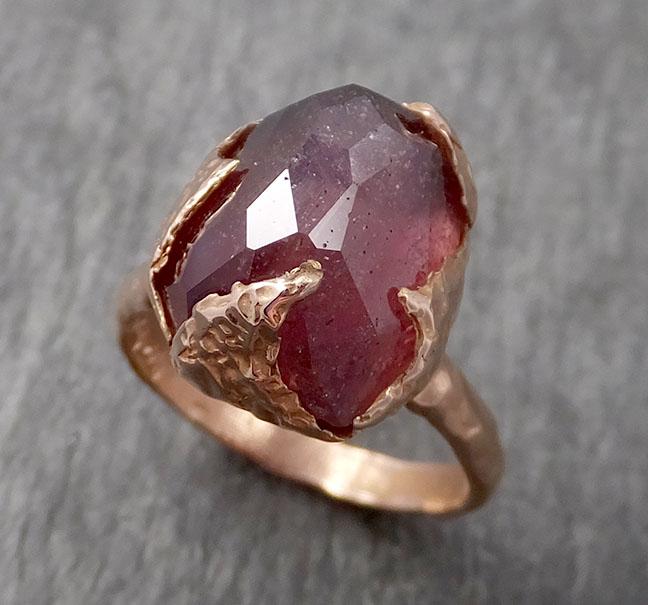 partially faceted sapphire 14k rose gold engagement ring wedding ring statement one of a kind gemstone ring solitaire 1720 Alternative Engagement