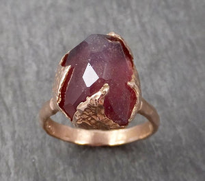 partially faceted sapphire 14k rose gold engagement ring wedding ring statement one of a kind gemstone ring solitaire 1720 Alternative Engagement